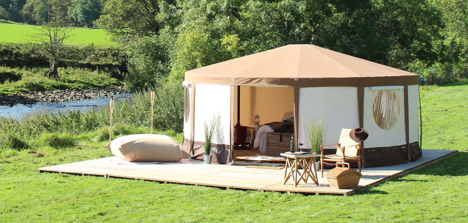Modern glamping tent with stunning view